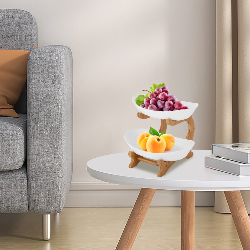 2 Tier Fruit Bowl, Fruit Basket Stand, Fruit Serving Tray