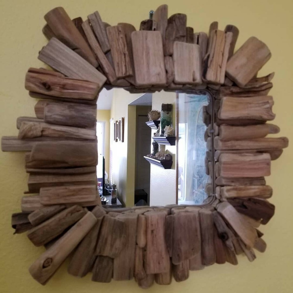 Handmade Driftwood Mirror Square 10"x10"