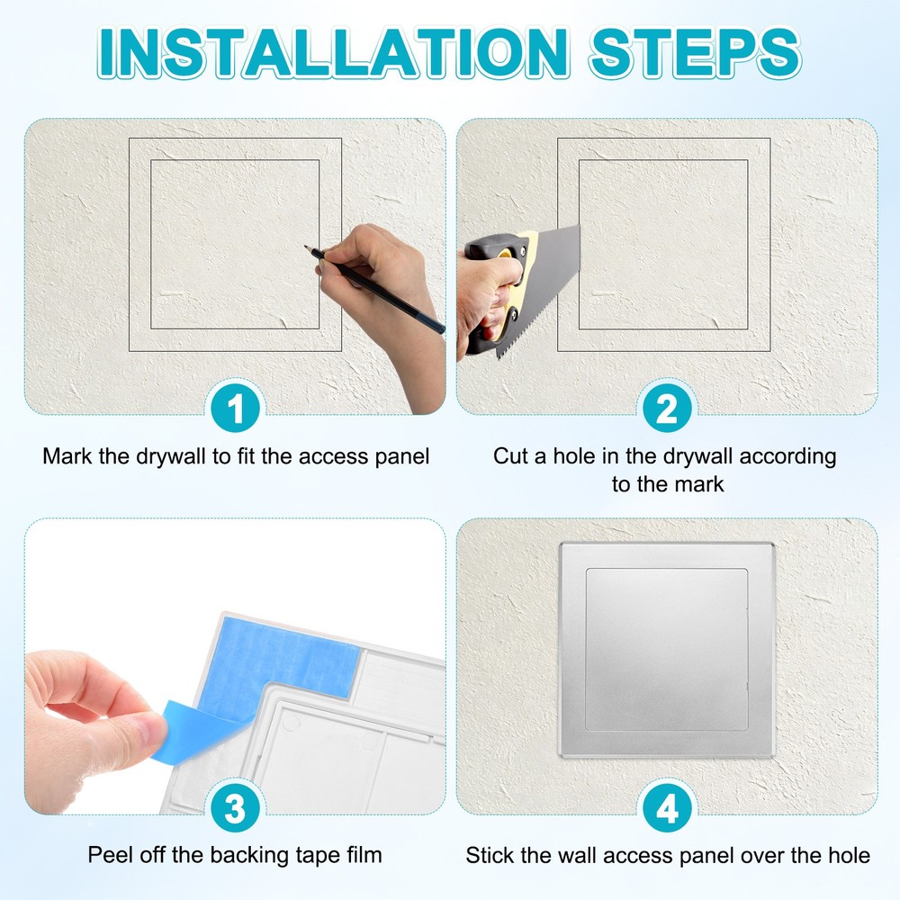 2-Pack Access Panel for Drywall, 6x6" Plastic Removable [Silver Tone, Square]