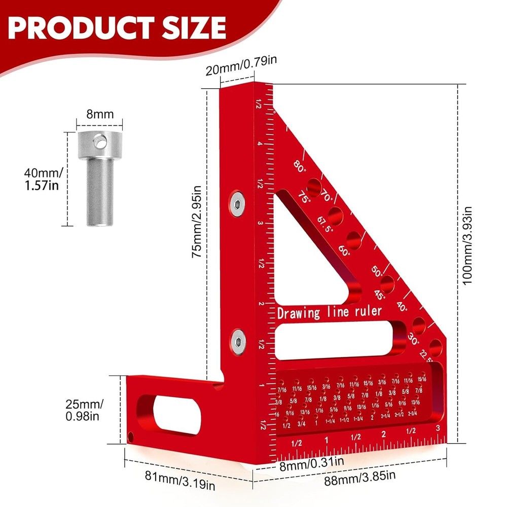 3D Multi-Angle Carpenter Square Hole Scribing Ruler, Aluminum Alloy Multi Ang...