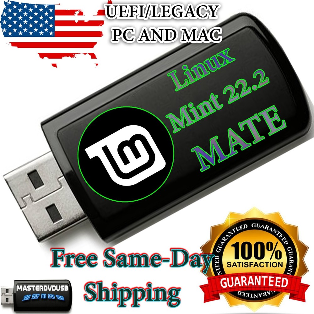 Linux Mint MATE 22.2 Bootable USB Installer – Latest Version Same-Day Shipping