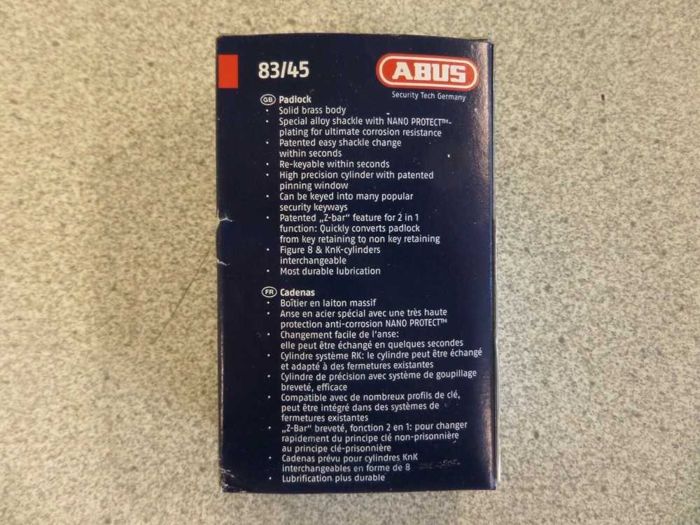 ABUS 83/45-410 CORBIN L4 KEYWAY REKEYABLE BRASS PADLOCK