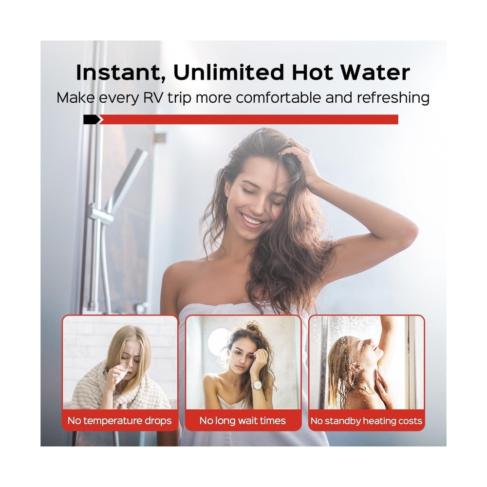 RV Tankless Water Heater, RVPart Pro GT60, with 15"x15" Black Door and Remote...