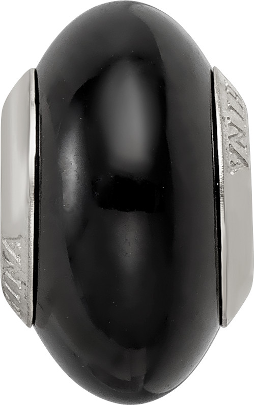Silver Reflections Black Glass Bead QRS3218