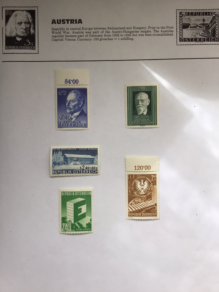 Austria 1958 Mixed Mint 5 Commemoratives