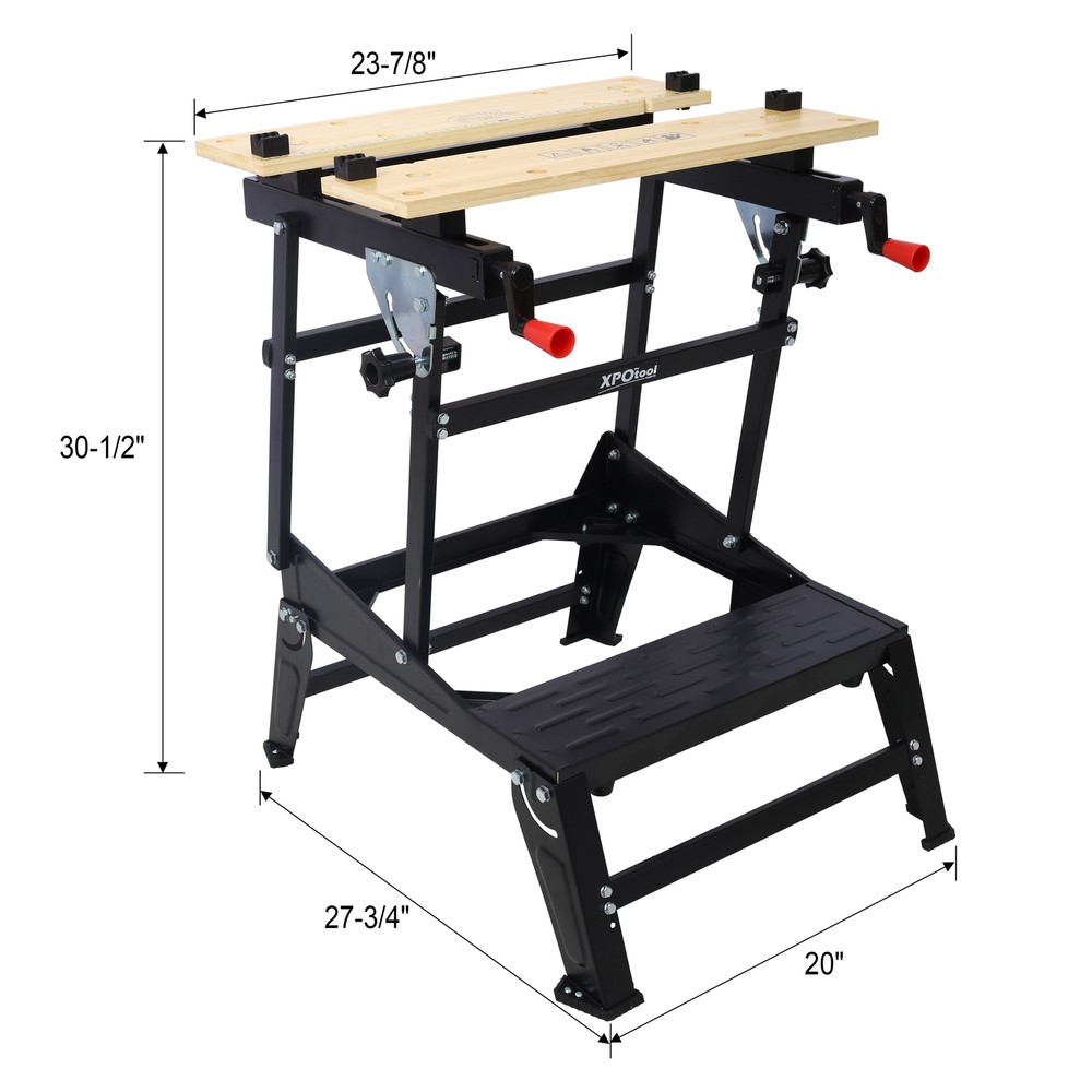 Foldable Workbench with Adjustable Jaws Vertical Clamping 4 Rotating Pins