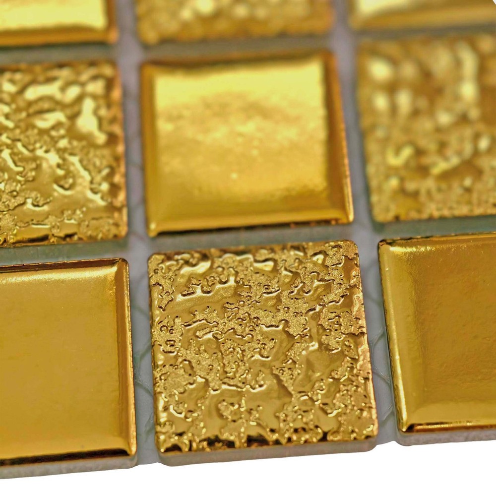 Gold Ceramic Mosaic Tile Square Glossy Textured Wall Backsplash Bathroom Kitchen