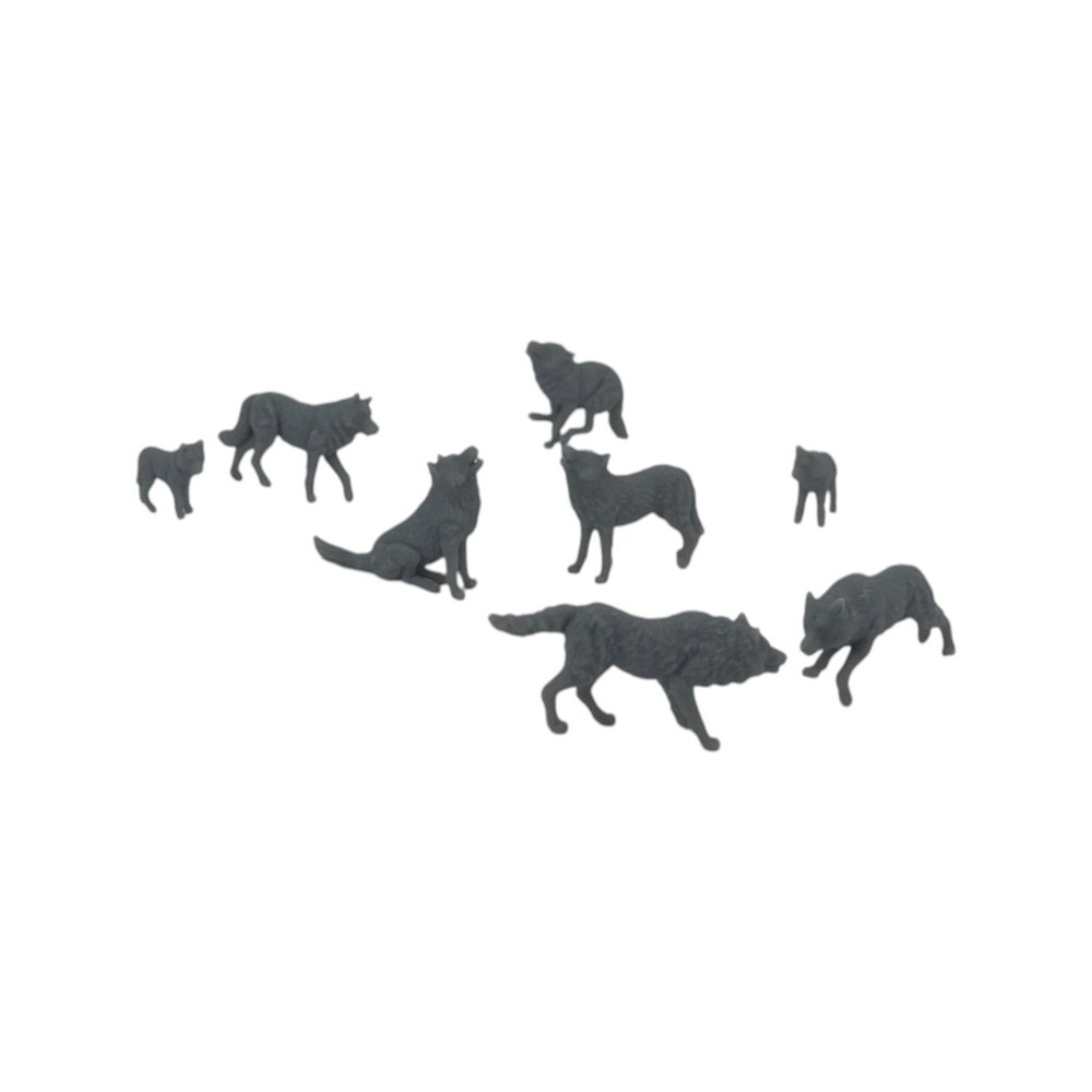 Wolf Pack with Cubs (8pcs) - N Scale - Gray