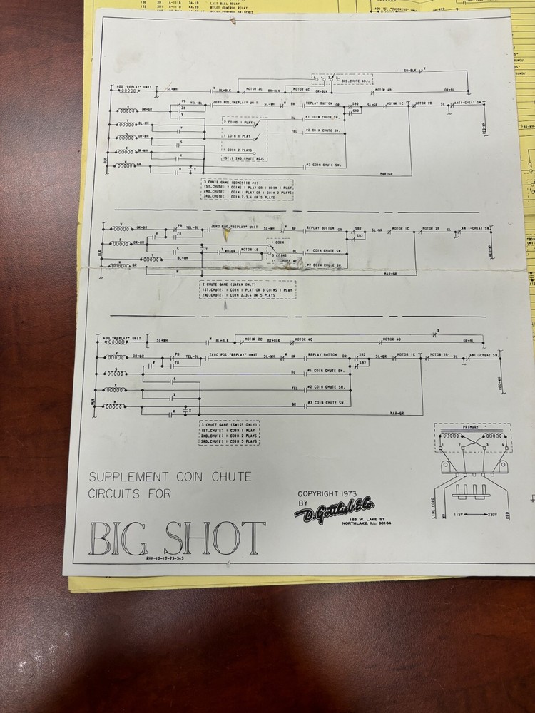 ORIGINAL-GOTTLIEB-BIG SHOT-INSTALLATION & OPERATIONS INSTRUCTIONS-SCHEMATICS
