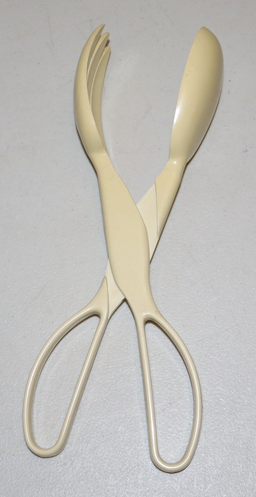 Vintage Plastic Spoon Fork Salad Tongs