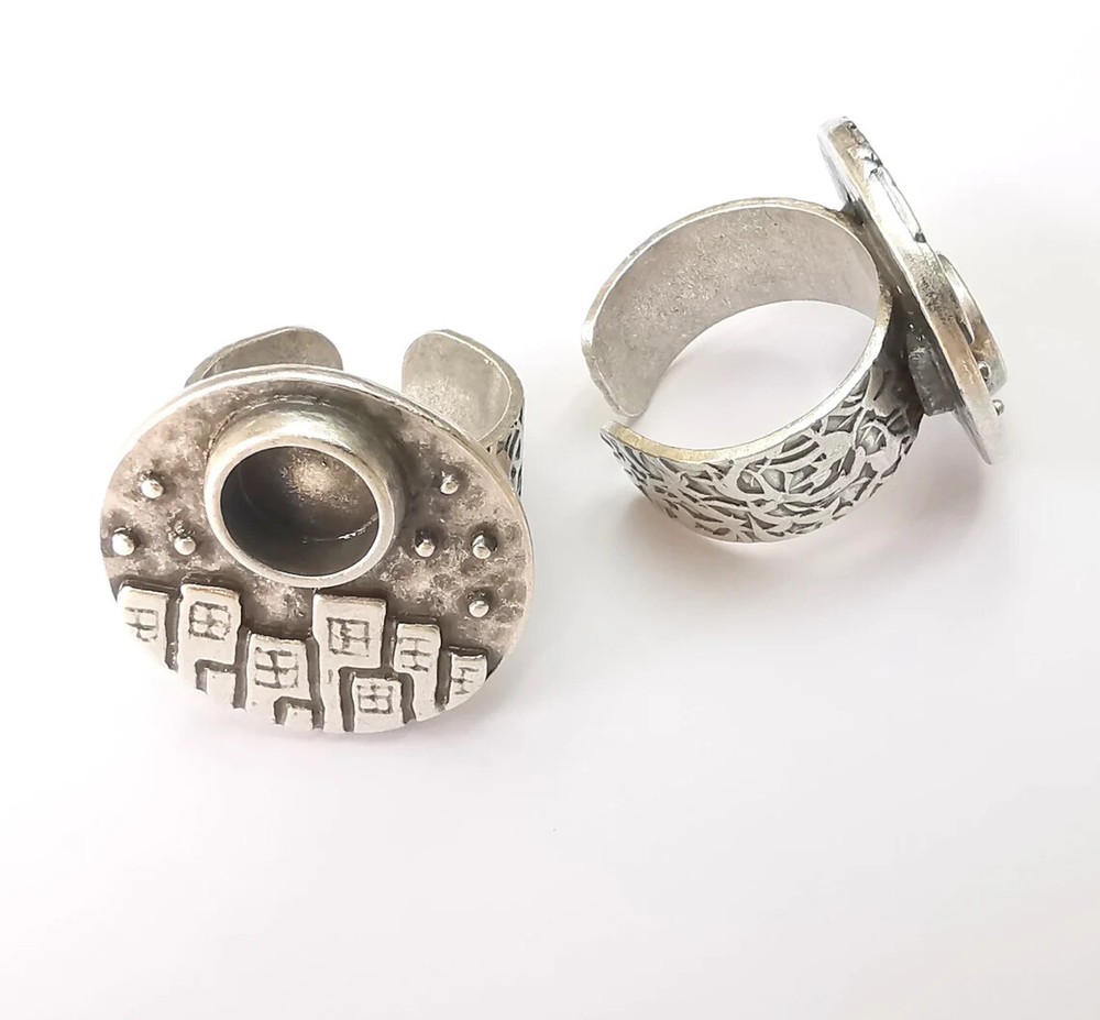 City Ring Blank Setting Cabochon Mounting Adjustable Resin Ring Base Bezels