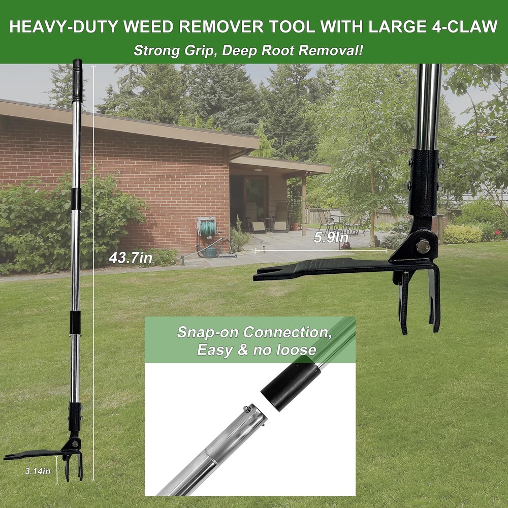 Weed Puller Tool Stand Up Hand Weeder with Adjustable 4 CLAWS, Black