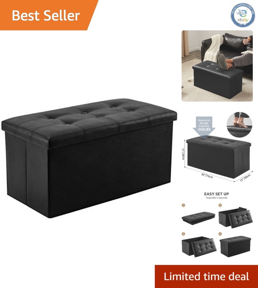 Modern 30-Inch Folding Ottoman Bench: 85L Faux Leather Storage Solution