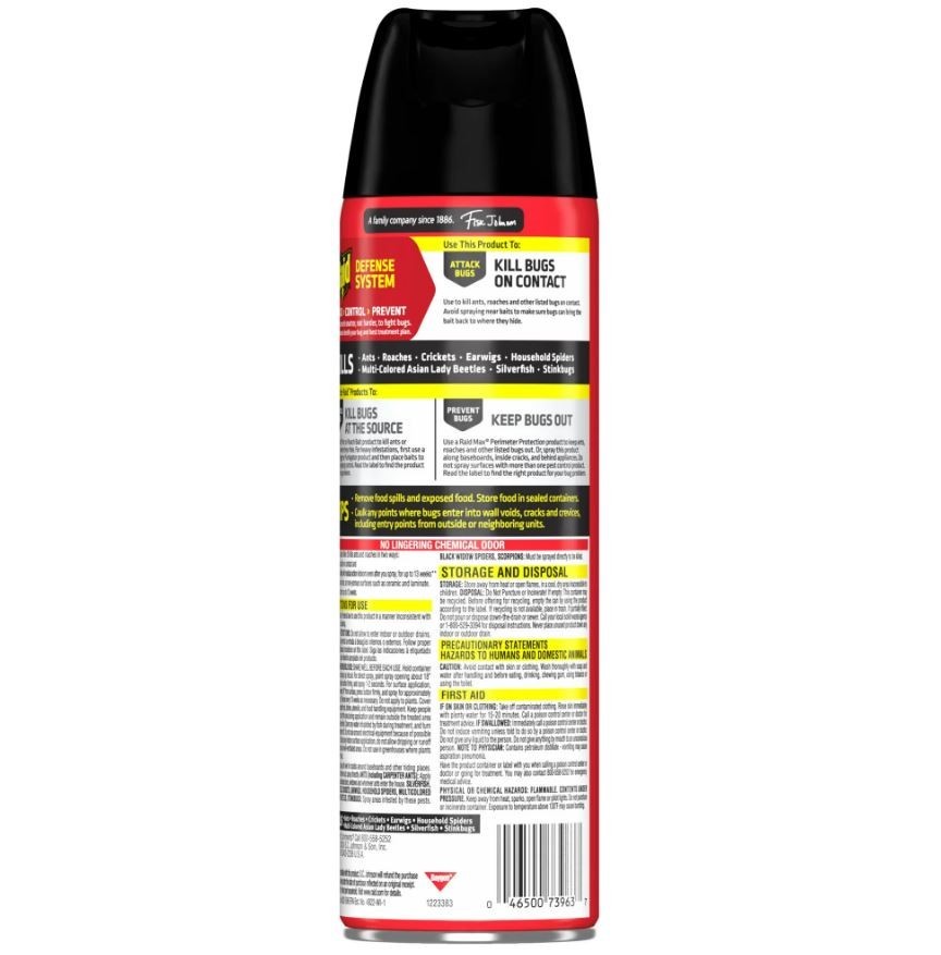 Raid Ant & Roach Killer Spray Lavender Scent for Listed Bugs 17.5 oz
