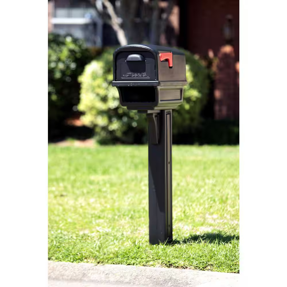 Gentry Black, Medium, Plastic, All-In-One Mailbox and Post Combo
