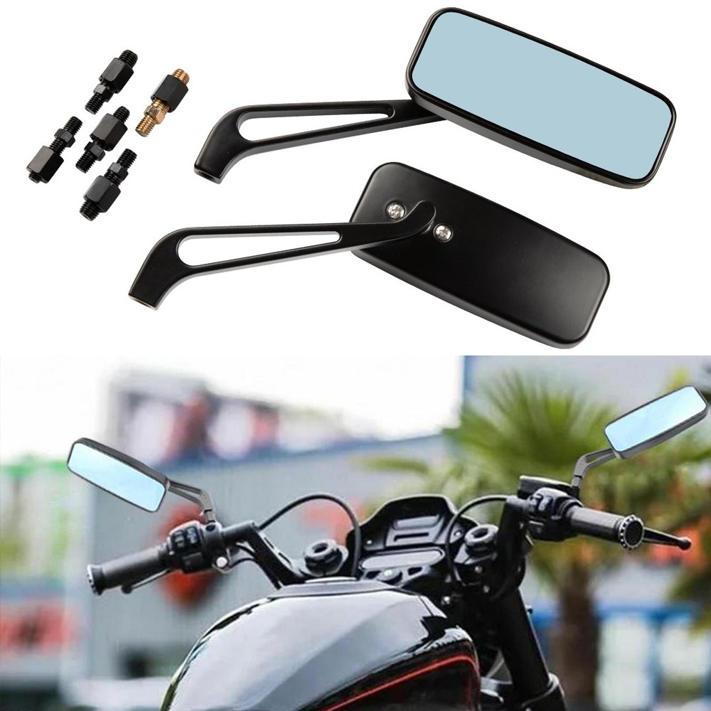 Black US Rectangular Motorcycle Rear View Side Mirrors For Harley Davidson