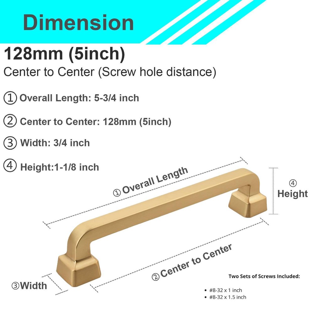 Square Brushed Champagne Gold Solid Cabinet Handles Pulls Knob Kitchen Bathroom