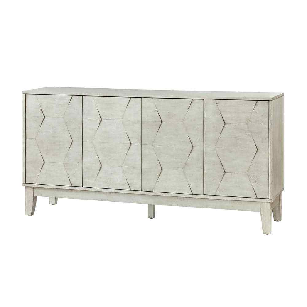 Modern Sideboard Hexagonal Embellishments with Solid Wood Legs White 60 In. New
