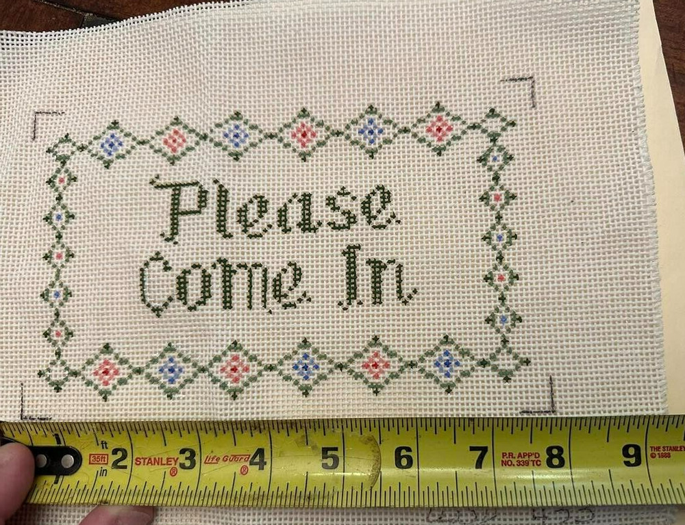 Winnetka Stitchery Needlepoint Canvas PLEASE COME IN 5 x 8" ~ 16 mesh Interlock