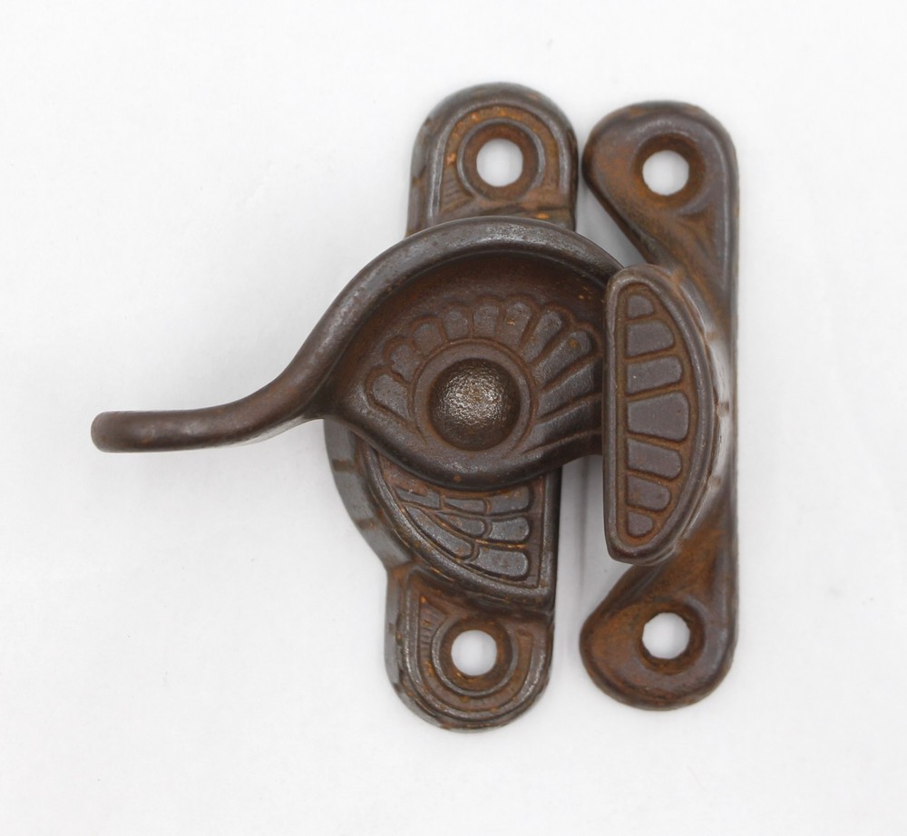Antique Victorian Clam Shell Black Cast Iron Window Lock