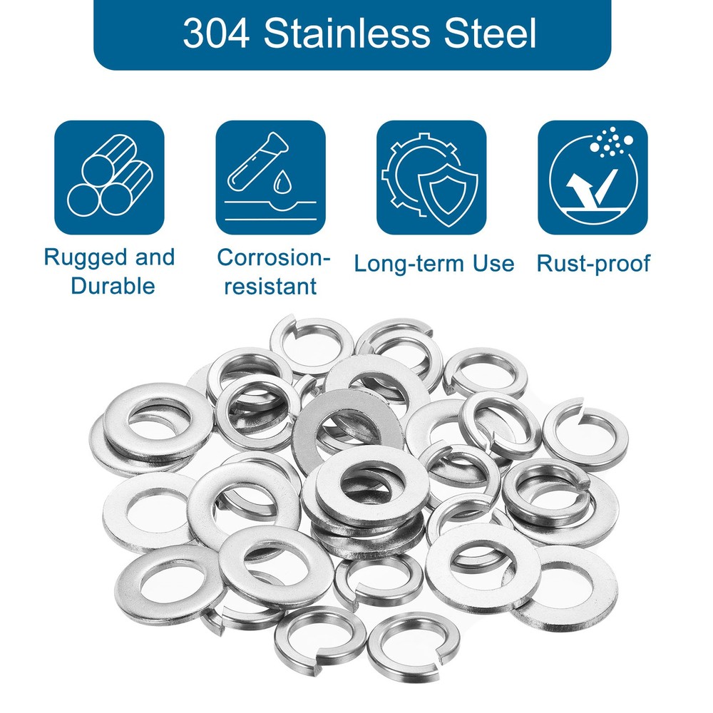 100Pcs M12 Split Lock Washer and Flat Washer Kit