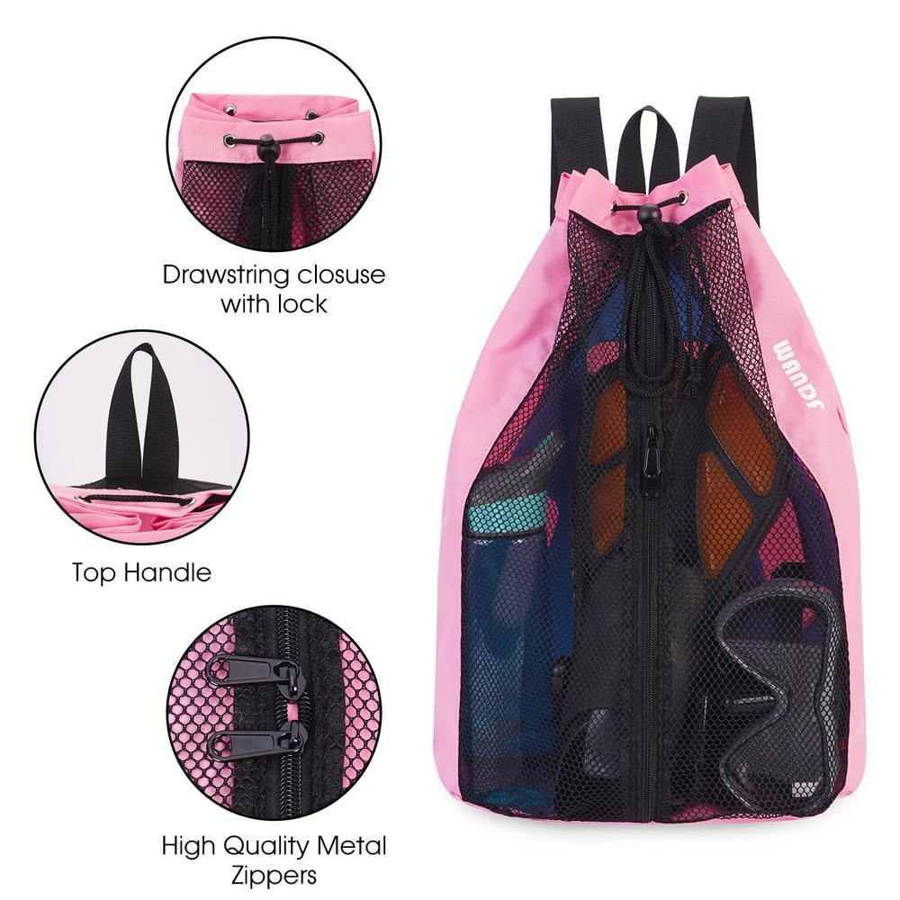 Swim Bag Mesh Drawstring Backpack Beach Backpack for Swimming, Gym, and Worko...