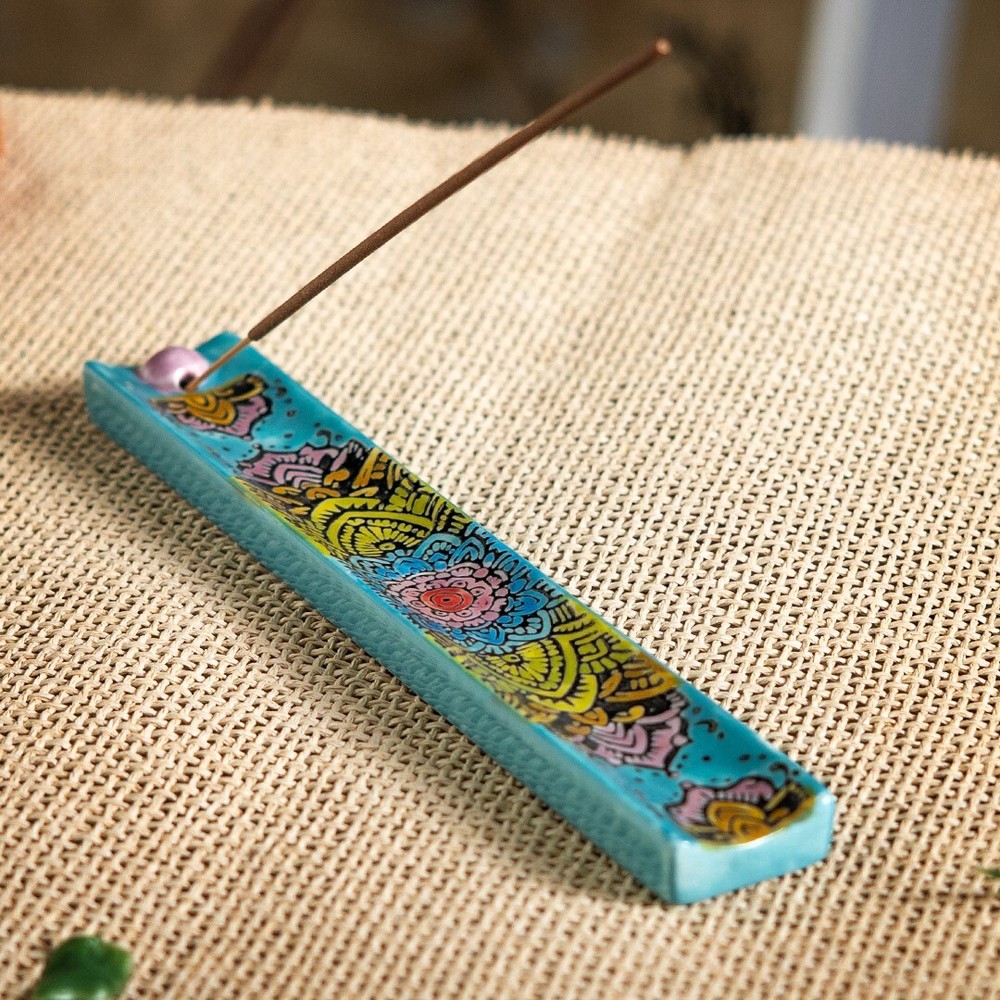 PT Pacific Giftware Colorful Blue Mandala Ceramic Incense Burner Holder