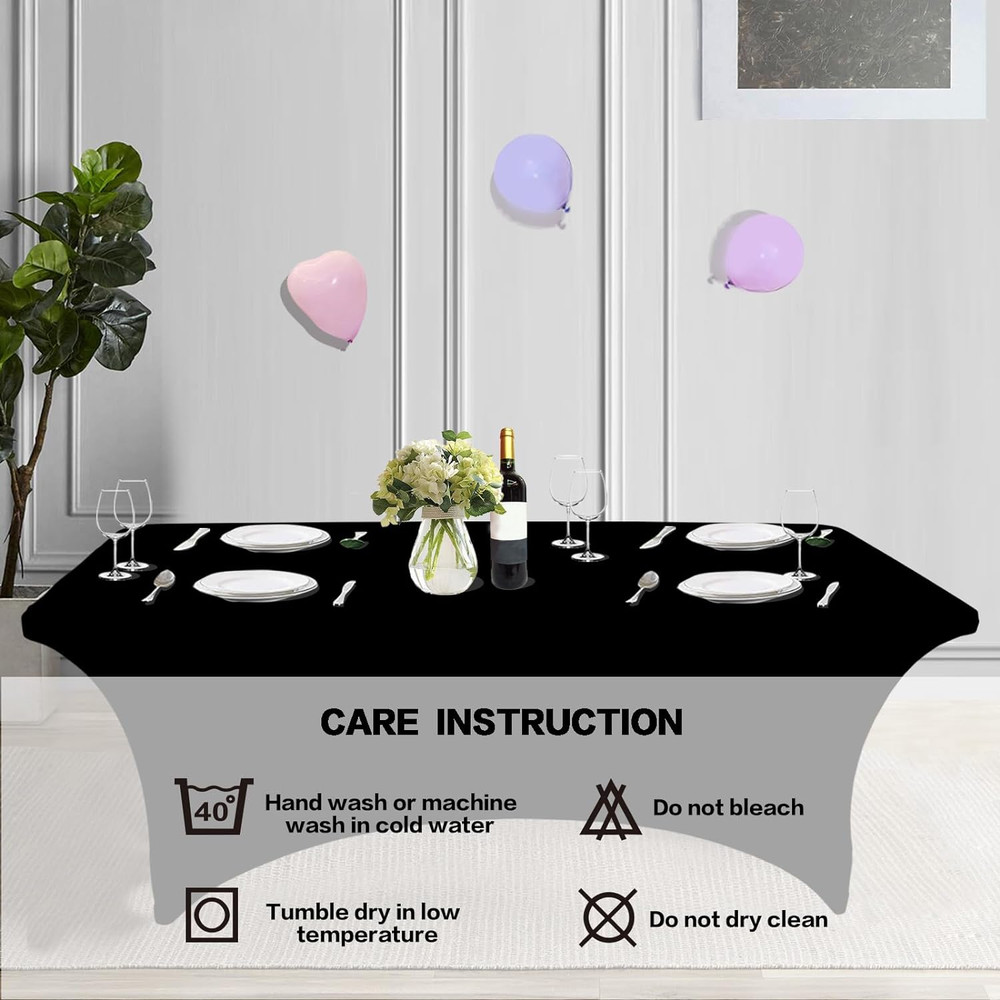 2 Pack 6FT Table Cloth for Rectangular Fitted Events Stretch Black Table Covers