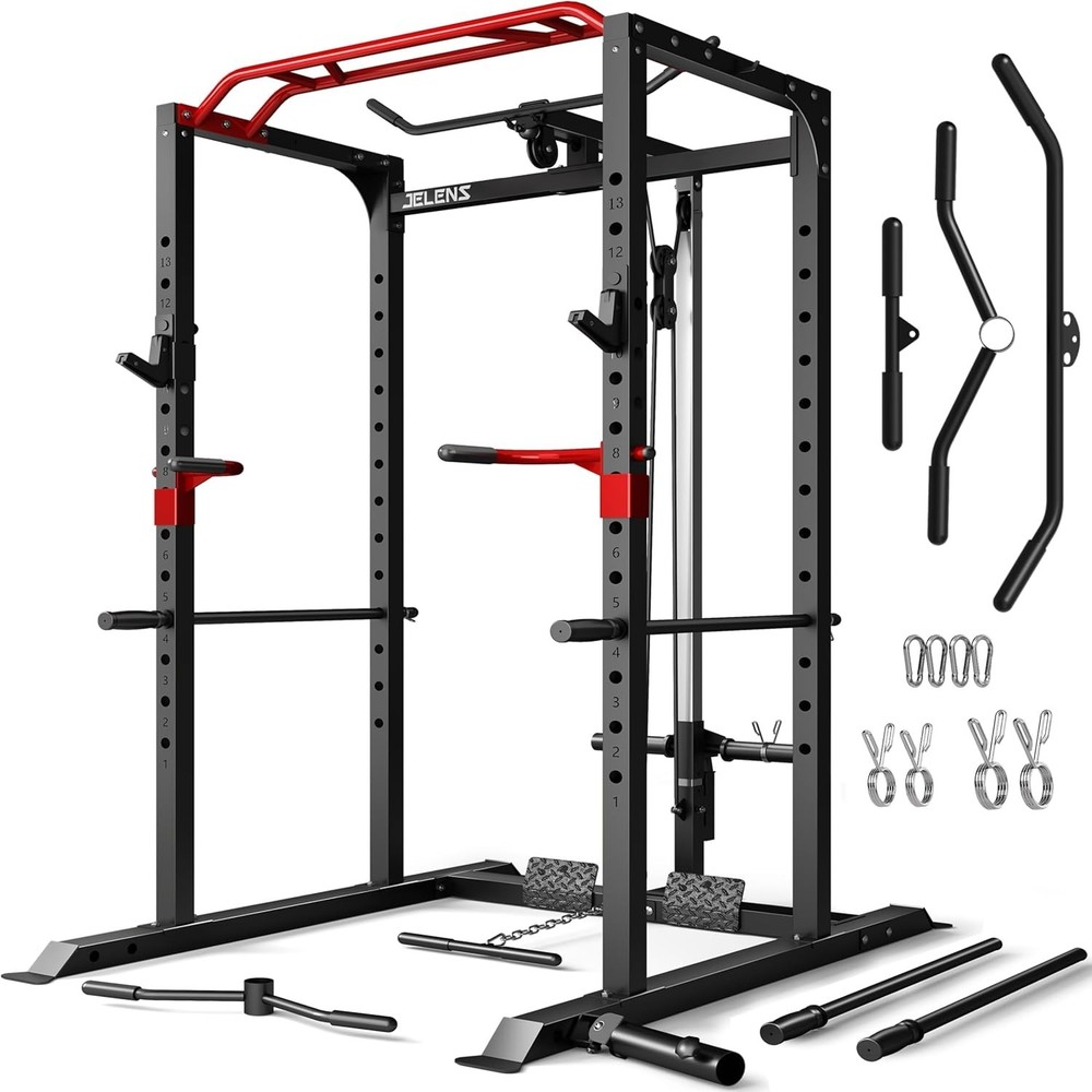 2000LBS Multi-Function Power Cage Rack with LAT Pulldown Adjustable Pulley Home