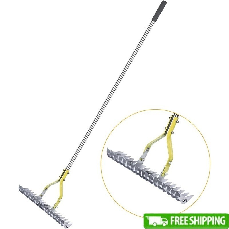 Adjustable Thatching Rake Garden Tool Steel Tines Double Sided Dethatcher New