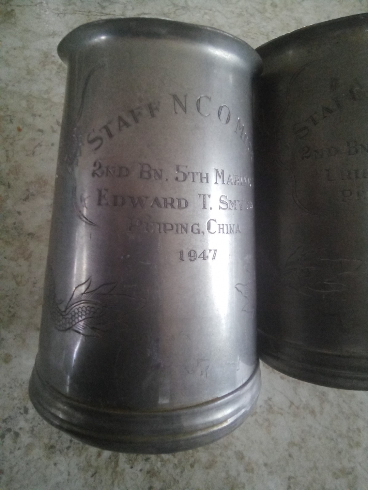 1947 Tientsin, China Named USMC/US Marine Corps Mug Lot. 1st Marine Division