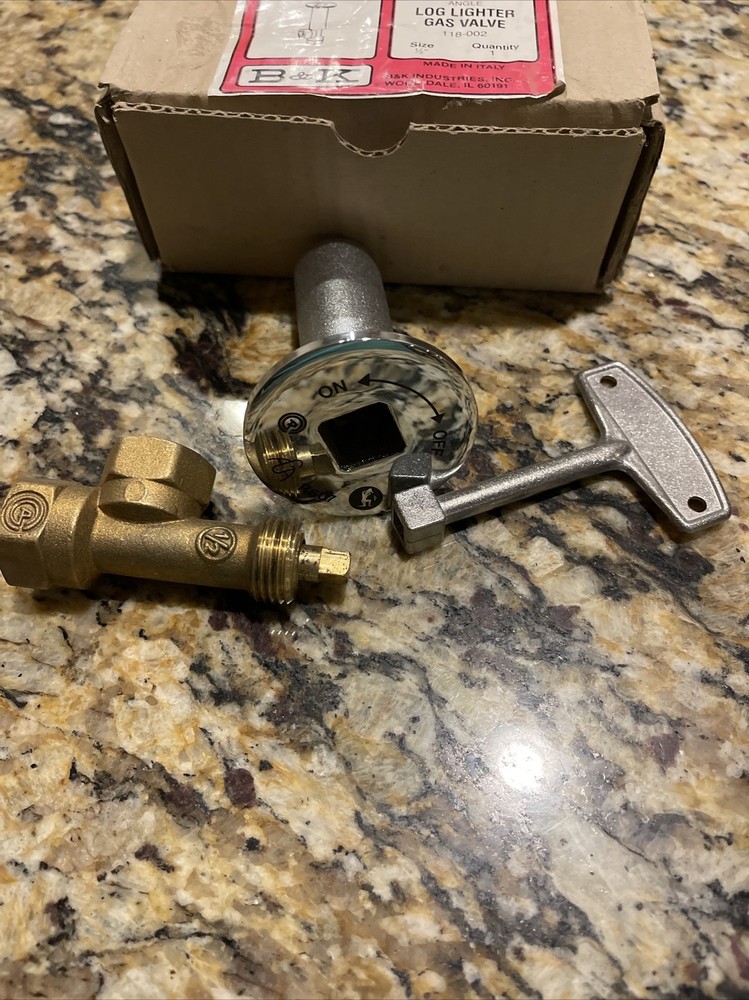 Log Lighter Valve Kit 1/2" Angle Pattern B&K Brass/chrome Plated