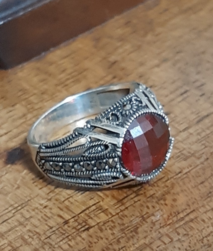 MENS 925 SILVER RING Red Tourmaline Solitaire Ruby Sterling Ring $