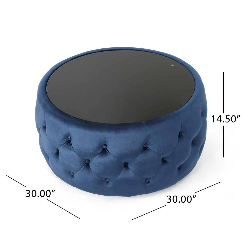 Coffee Table Cluster-Stitch Diamond Pattern With Tempered Glass Top