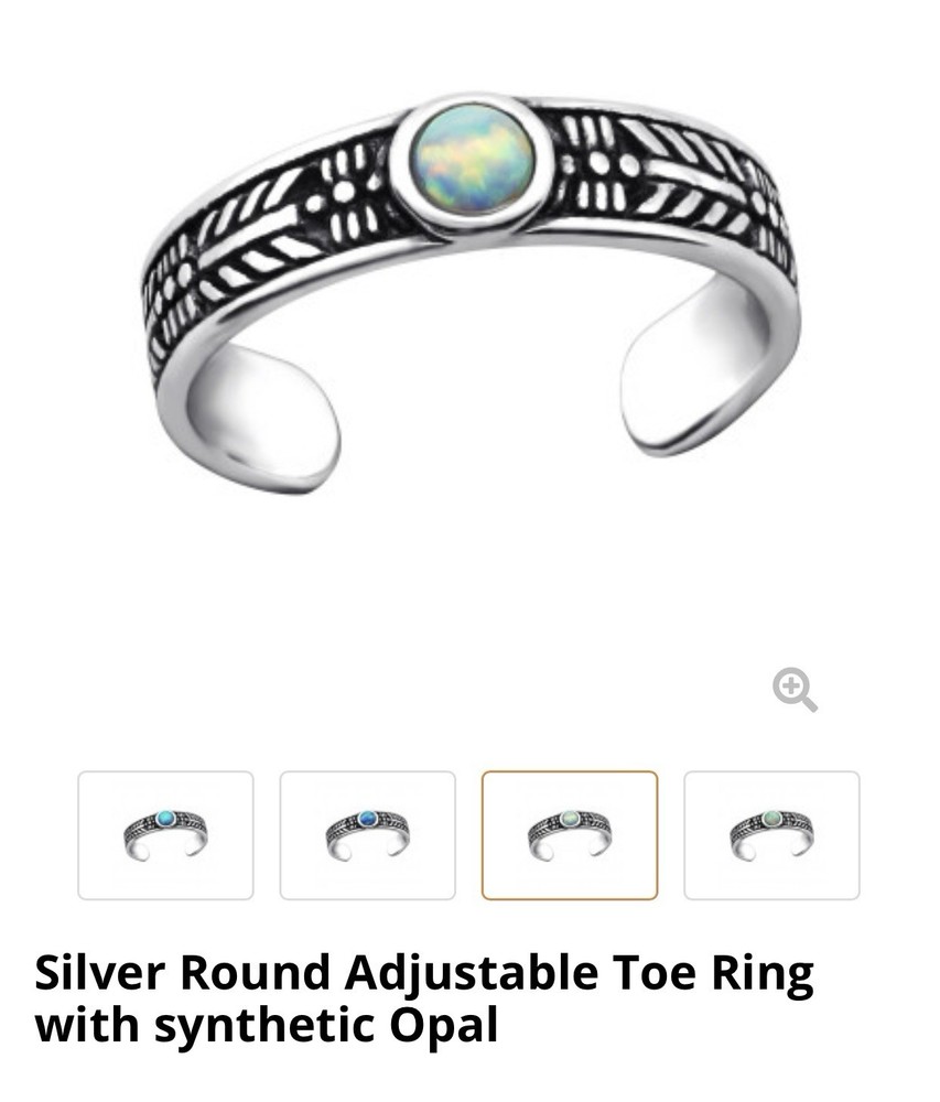 Silver 925 Round Adjustable Toe Ring with synthetic Opal