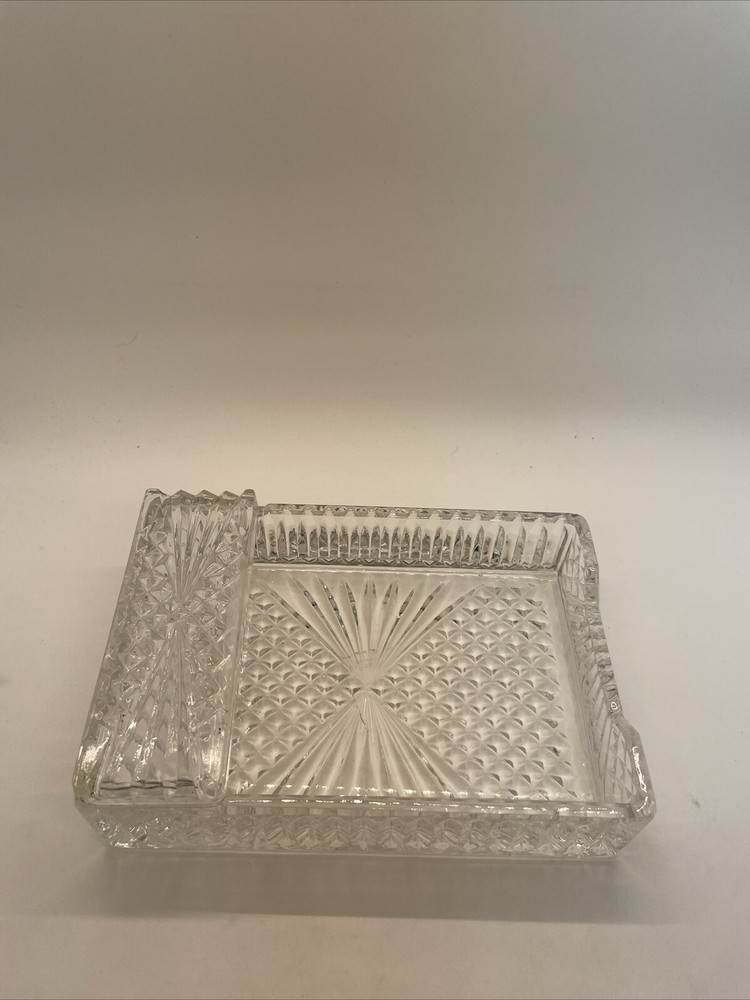 VTG Crystal Rectangular Cigar/Cigarette Box/Ashtray/Dish Hollywood Regency