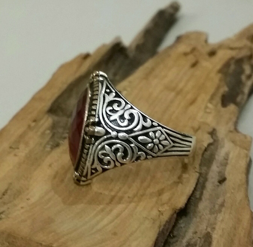 Mens 925 Silver Ring Red Tourmaline Seal Ruby Sterling Man Ring $