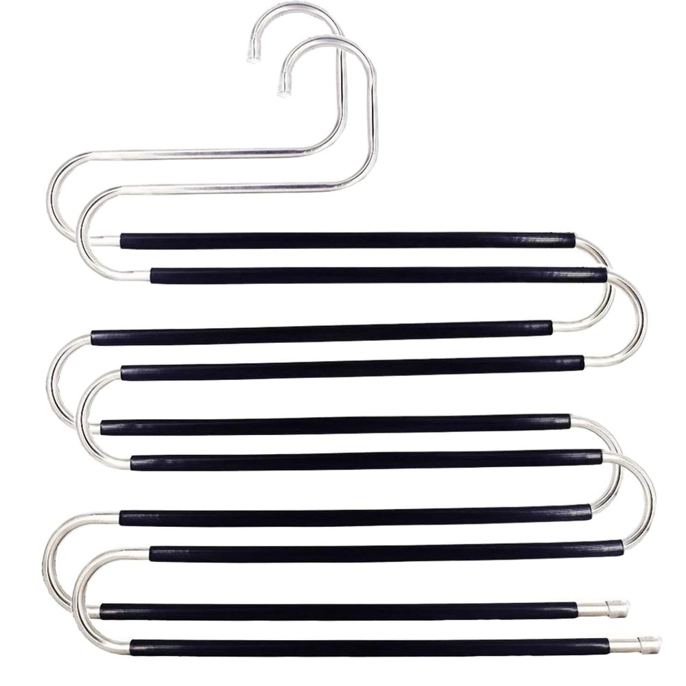 Skroad Pants Hangers Space Saving,2 Pack S-Type 2 Pack, Classic Silver/Black