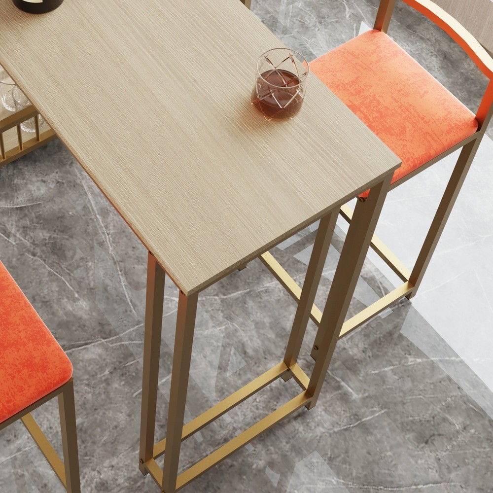 5 Piece Bar Table Set Counter Height Kitchen Rectangle Table w/ 4 Bar Chairs