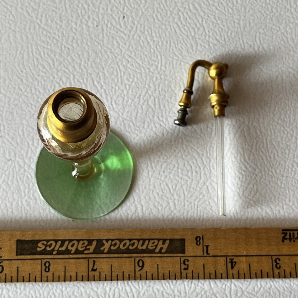 ANTIQUE VASELINE URANIUM GLASS PERFUME ATOMIZER BOTTLE
