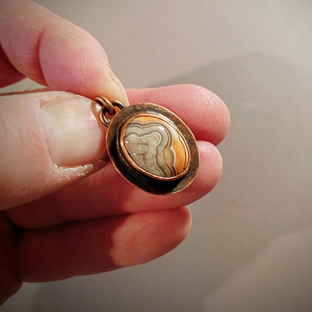 Copper Pendant crazy lace Agate Cabachon
