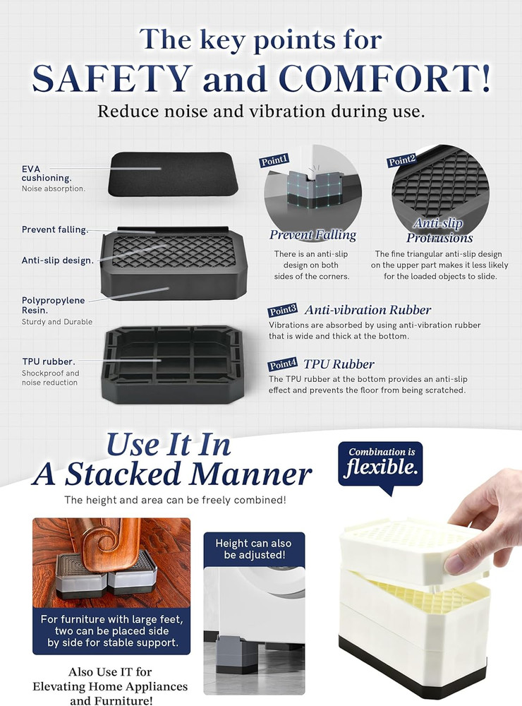 Rectangle Bed Risers Furniture Risers Heavy-Duty Rectangular Adjustable Block Li