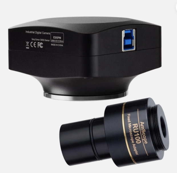 AmScope 20MP USB3.0 BSI C-mount Microscope Camera + 1X 23mm Compensating Lens