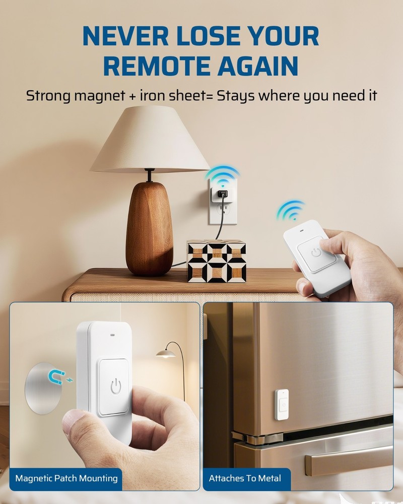 Single Button RF Remote Control Electrical Plug Outlet No WiFi Needed 100FT