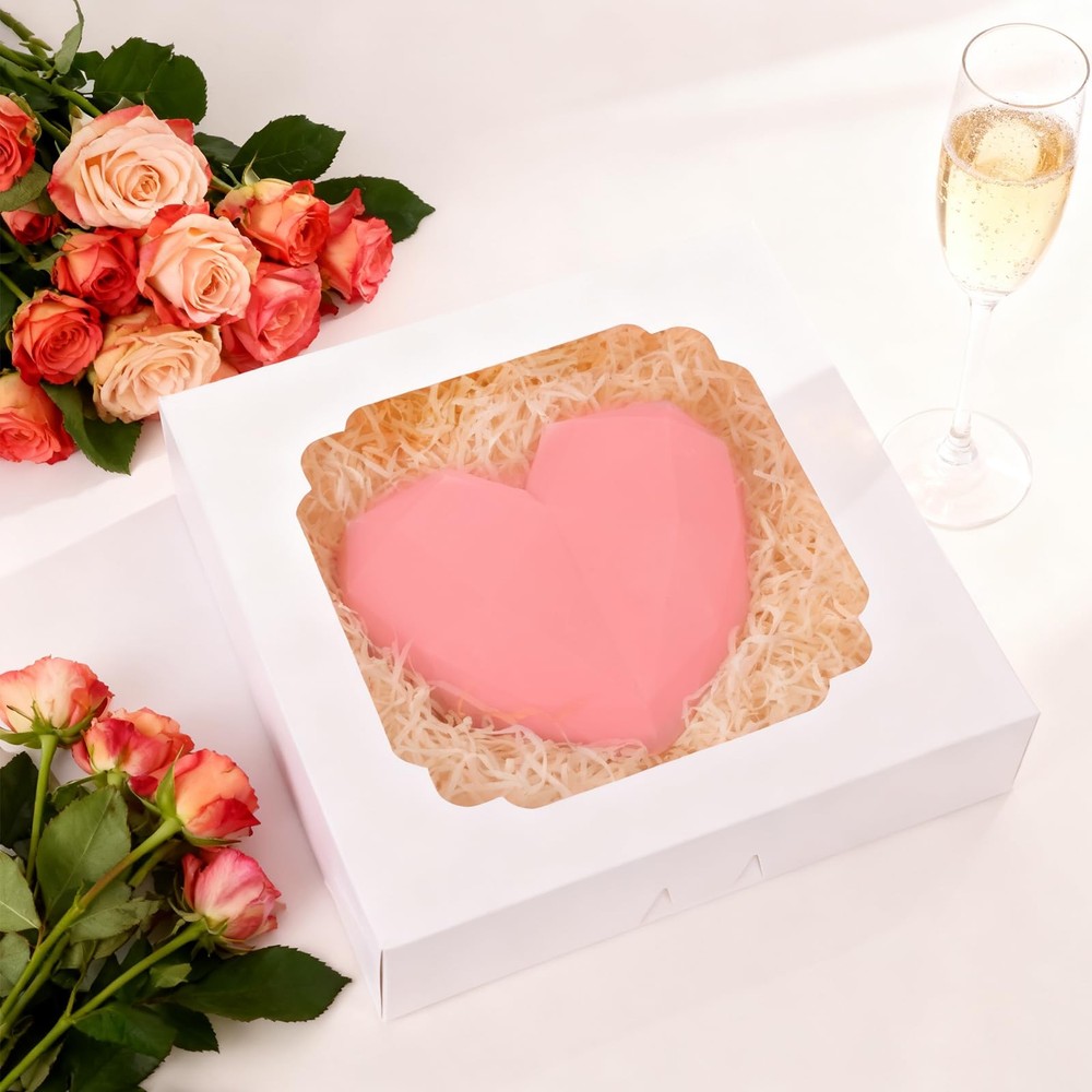 45 PCS Pie Boxes 10x10x2.5 Inch White Bakery Cookie Container Window Pastries