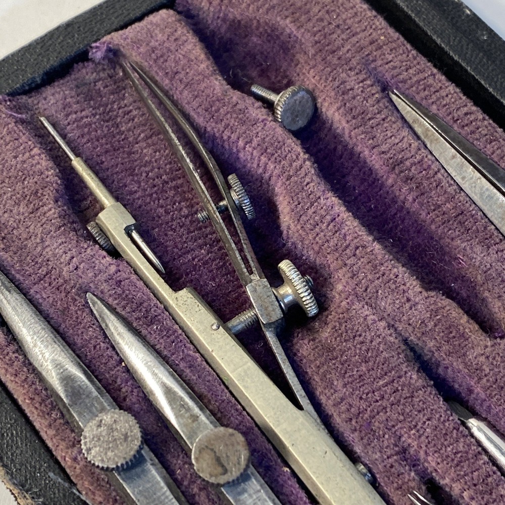 Antique Drafting Tool Kit In Hard Case