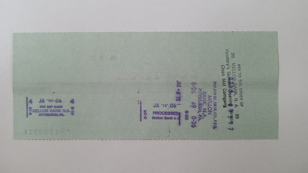 Clean Mat Service: 1978 Pittsburgh Pirates Expense Check
