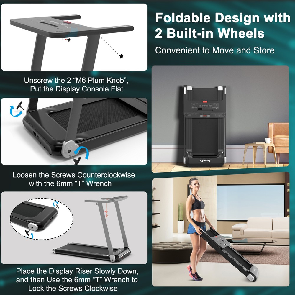 Electric Folding Treadmill Portable Cardio Running Machine w/ APP Control Silver