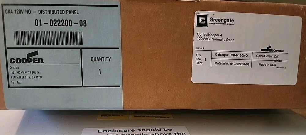 Cooper Controls Greengate CK4-120NO ControlKeeper 4 Lighting Control Panel 01-02