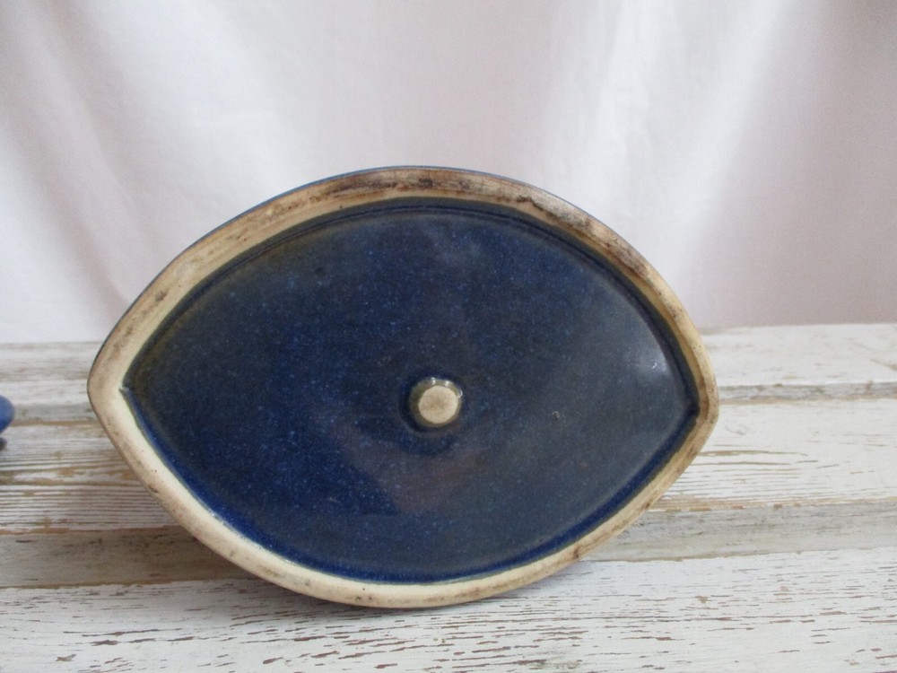 Ceramic Stoneware Teak Wood Handle Teapot Blue Speckled